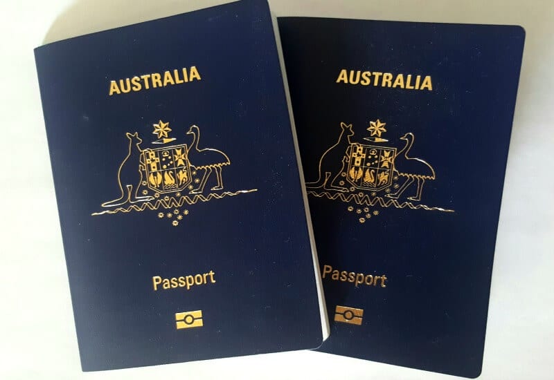 two passports on table